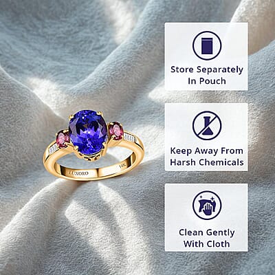 Luxoro 14K Yellow Gold AAA Tanzanite and Ouro Fino Rubellite, G-H I2 Diamond Ring (Size 11.0) 3.75 ctw