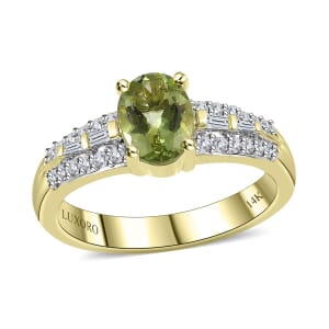Luxoro 14K Green Gold AAA Natural Calabar Green Tourmaline and G-H I2 Diamond Ring (Size 8.5) 4.50 Grams 1.15 ctw