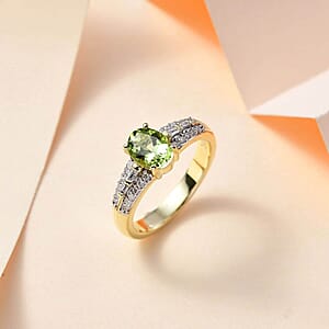 Luxoro 14K Green Gold AAA Natural Calabar Green Tourmaline and G-H I2 Diamond Ring (Size 8.5) 4.50 Grams 1.15 ctw