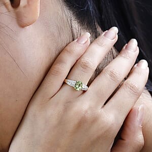 Luxoro 14K Green Gold AAA Natural Calabar Green Tourmaline and G-H I2 Diamond Ring (Size 8.5) 4.50 Grams 1.15 ctw
