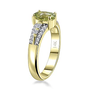 Luxoro 14K Green Gold AAA Natural Calabar Green Tourmaline and G-H I2 Diamond Ring (Size 8.5) 4.50 Grams 1.15 ctw