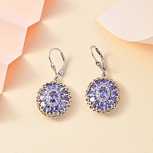 D'Joy Tanzanite and White Zircon Floral Earrings in 18K Vermeil YG and Rhodium Over Sterling Silver 6.10 ctw