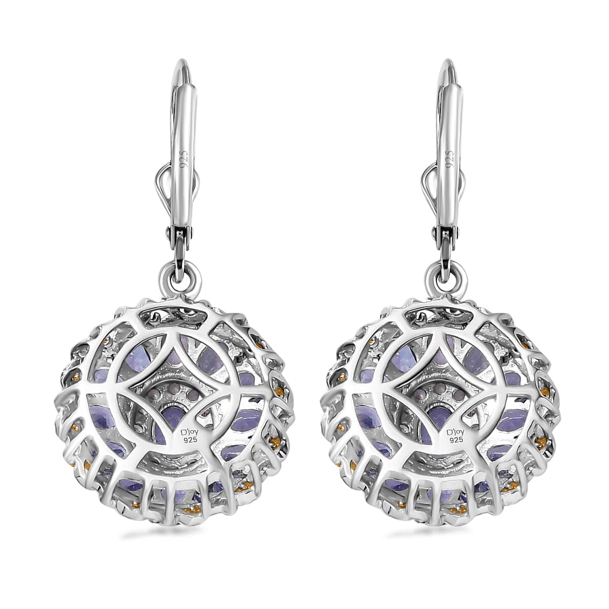 Tanzanite and White Zircon Floral Earrings in 18K Vermeil YG and Rhodium Over Sterling Silver 6.10 ctw image number 4