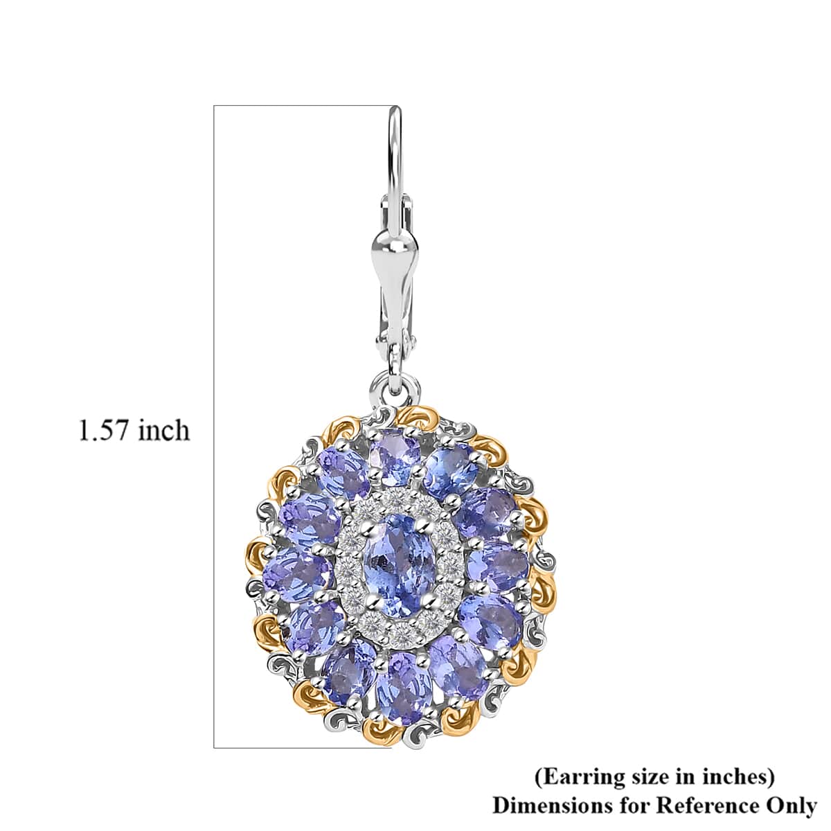 Tanzanite and White Zircon Floral Earrings in 18K Vermeil YG and Rhodium Over Sterling Silver 6.10 ctw image number 5