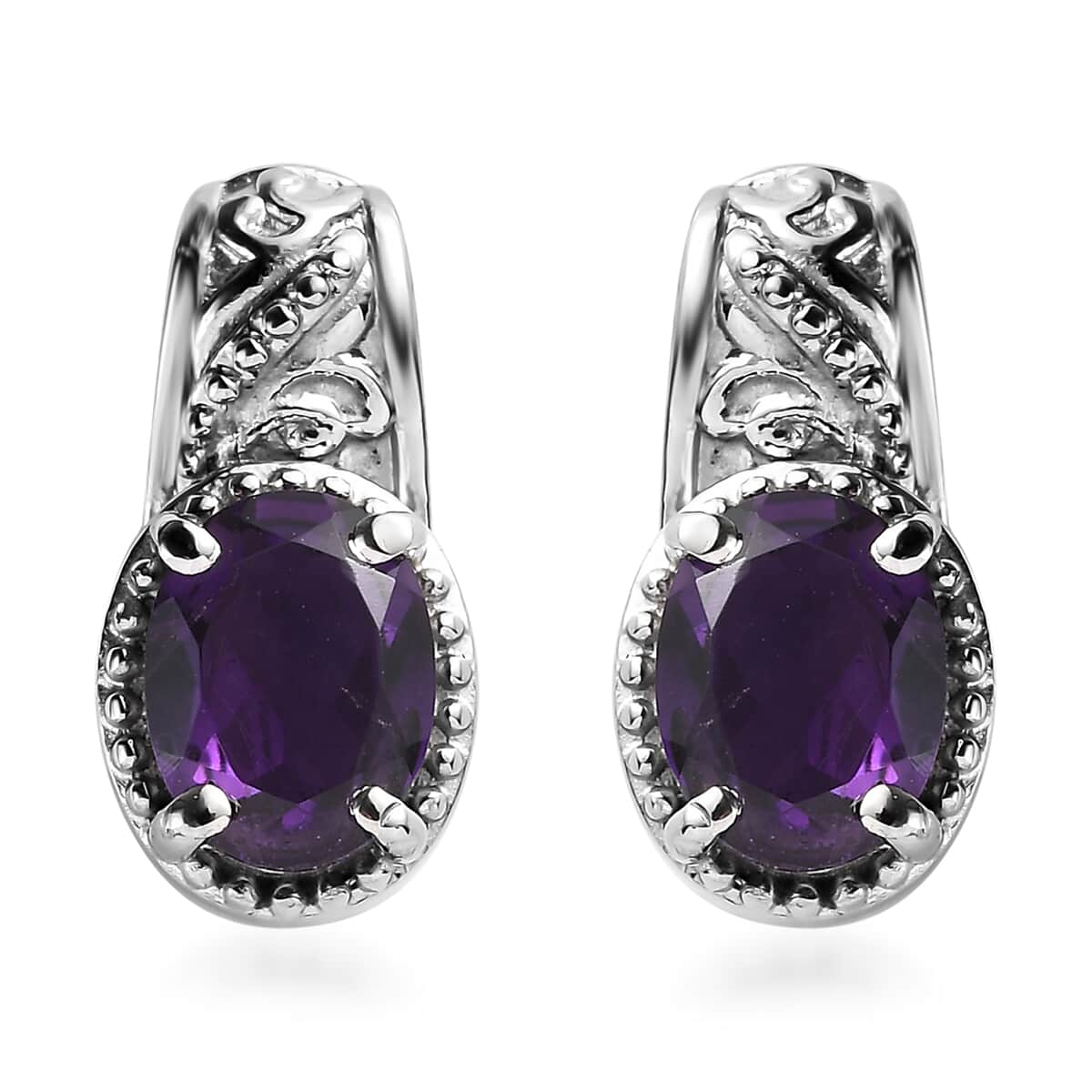 African Amethyst 2.25 ctw Solitaire Stud Earrings in Stainless Steel image number 0