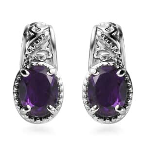 African Amethyst 2.25 ctw Solitaire Stud Earrings in Stainless Steel