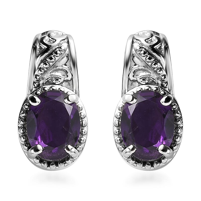 African Amethyst 2.25 ctw Solitaire Stud Earrings in Stainless Steel