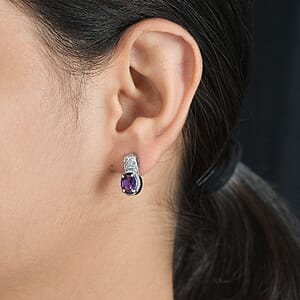 African Amethyst 2.25 ctw Solitaire Stud Earrings in Stainless Steel