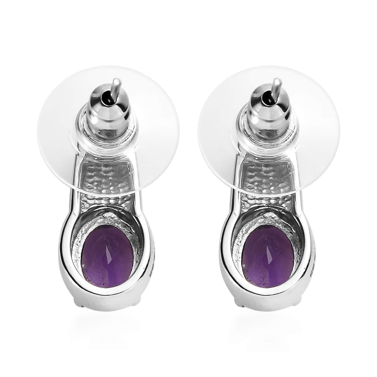 African Amethyst 2.25 ctw Solitaire Stud Earrings in Stainless Steel image number 4