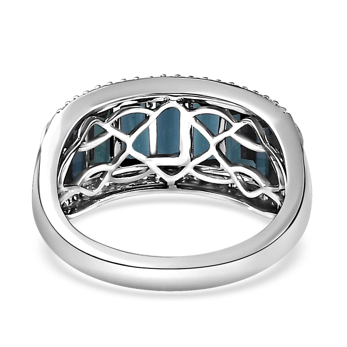 Luxoro 14K White Gold AAA Monte Belo Indicolite and G-H I2 Diamond Ring (Size 6.0) 4.70 Grams 3.10 ctw image number 4