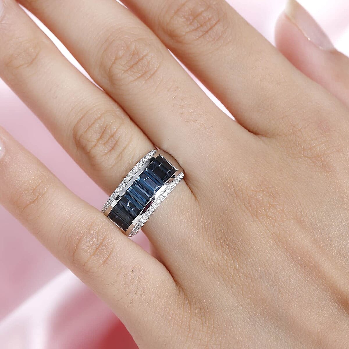 Luxoro 14K White Gold AAA Monte Belo Indicolite and G-H I2 Diamond Ring (Size 6.5) 4.70 Grams 3.10 ctw image number 2