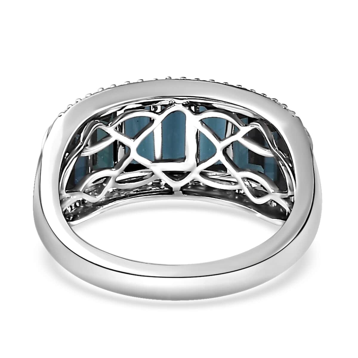 Luxoro 14K White Gold AAA Monte Belo Indicolite and G-H I2 Diamond Ring (Size 11.0) 4.70 Grams 3.10 ctw image number 4