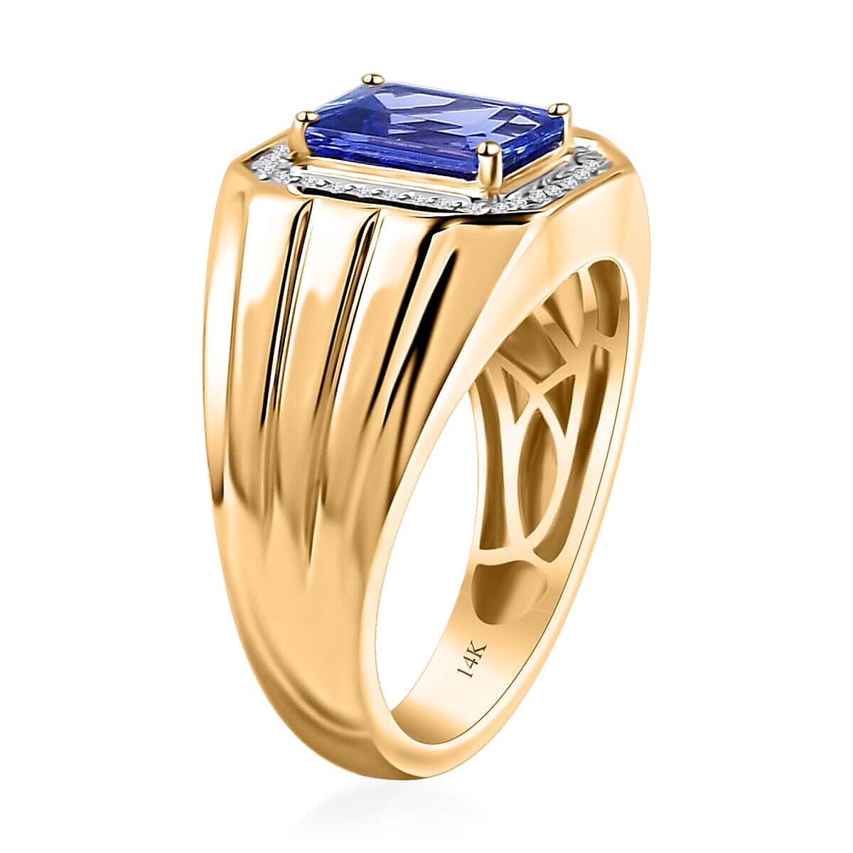 Luxoro 14K Yellow Gold AAA Tanzanite and G-H I2 Diamond Men's Ring (Size 8.5) 8.10 Grams 2.65 ctw image number 3