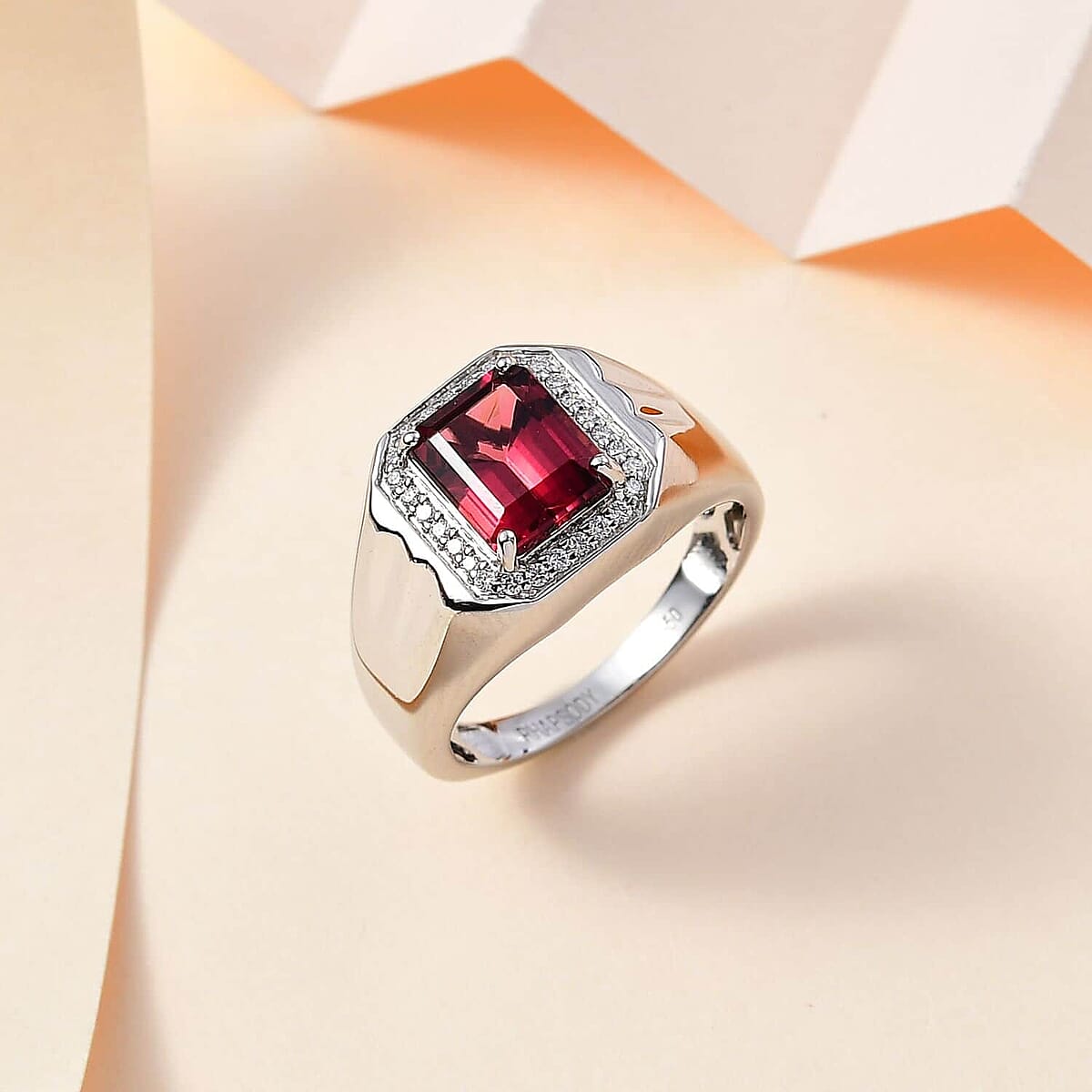 Rhapsody 950 Platinum AAAA Ouro Fino Rubellite and E-F VS2 Diamond Men's Ring (Size 12.5) 3.35 ctw image number 1