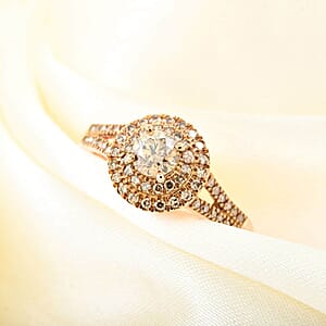 Luxoro 10K Rose Gold Natural Champagne Diamond Double Halo Ring (Size 11.0) 1.00 ctw