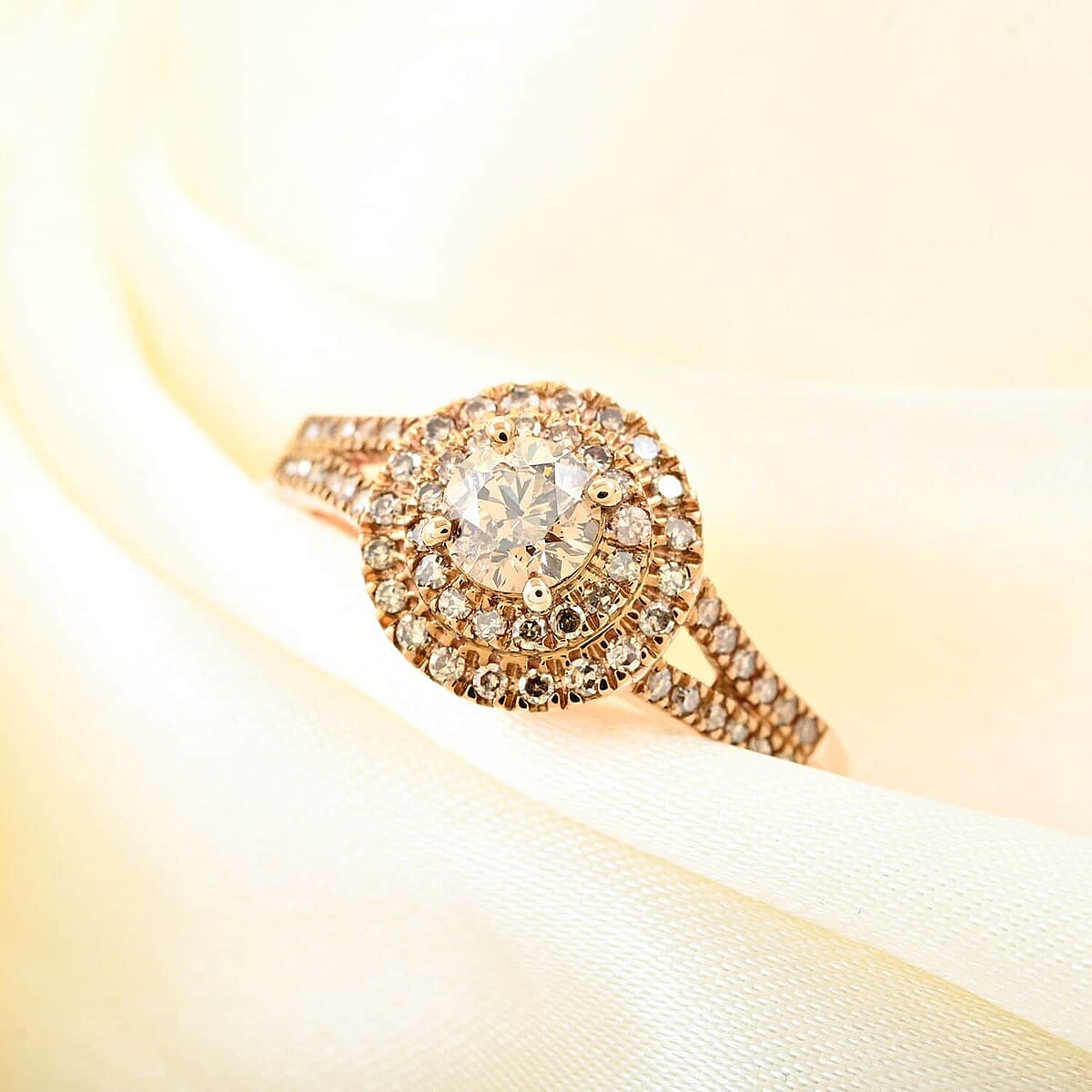 Luxoro 10K Rose Gold Natural Champagne Diamond Double Halo Ring (Size 12.0) 1.00 ctw image number 1