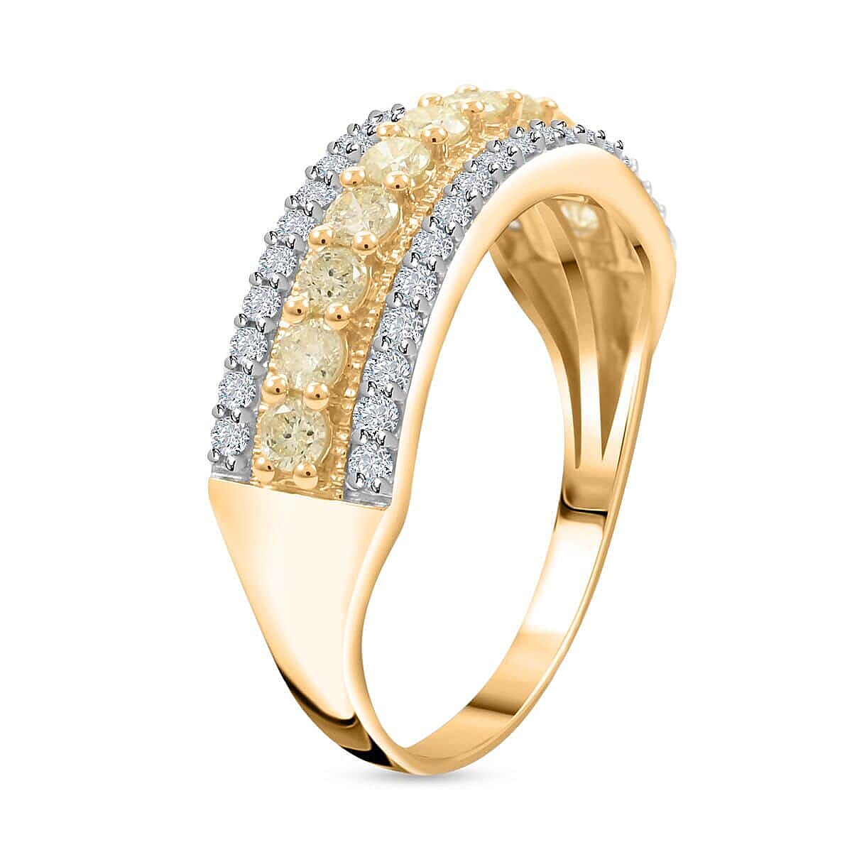 14K Yellow Gold Natural Yellow and White Diamond I2-I3 Ring (Size 6.5) 1.00 ctw image number 3