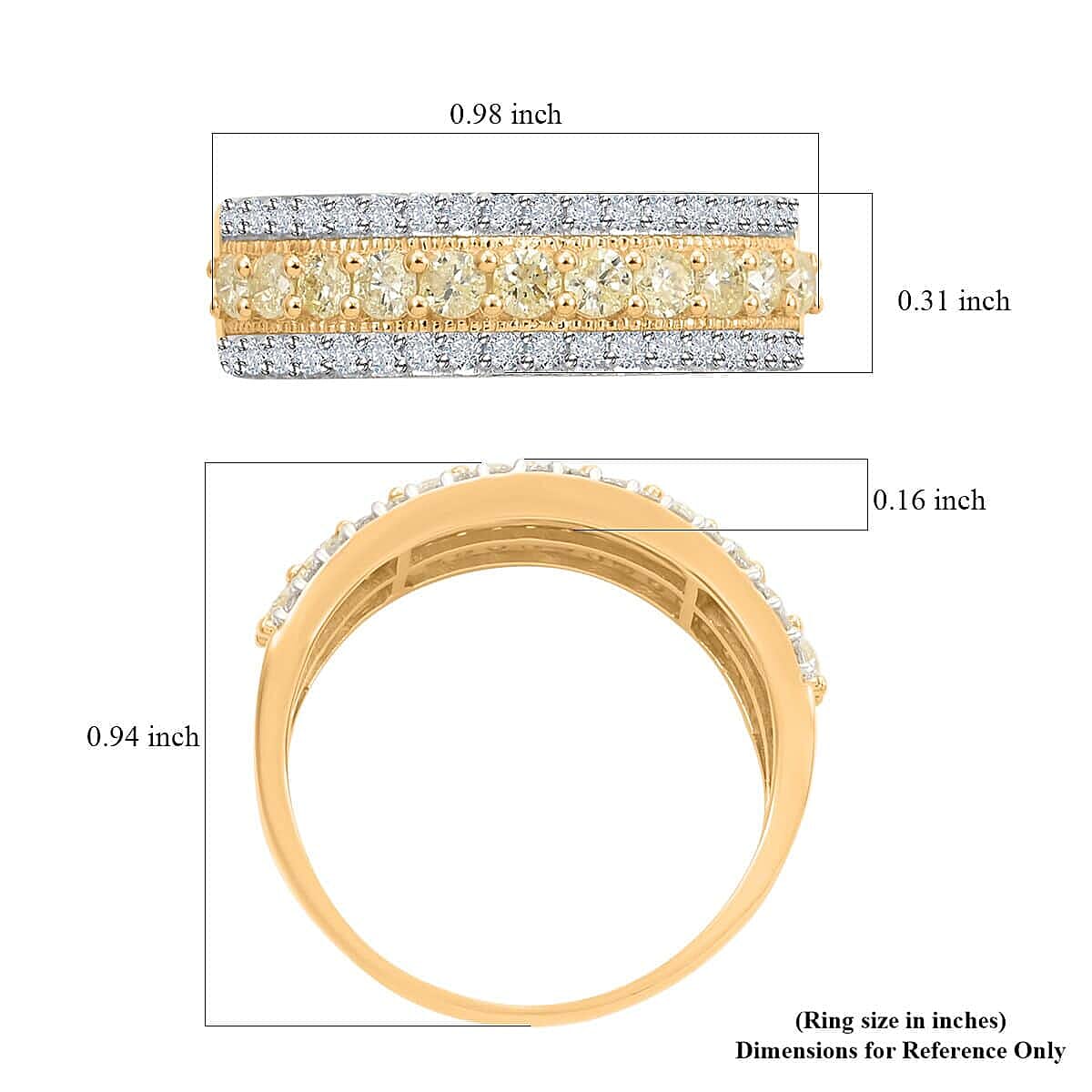 14K Yellow Gold Natural Yellow and White Diamond I2-I3 Ring (Size 9.5) 1.00 ctw