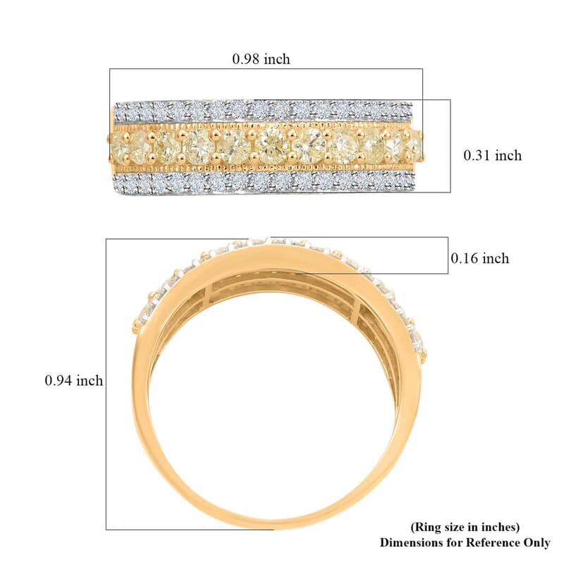 14K Yellow Gold Natural Yellow and White Diamond I2-I3 Ring (Size 9.5) 1.00 ctw