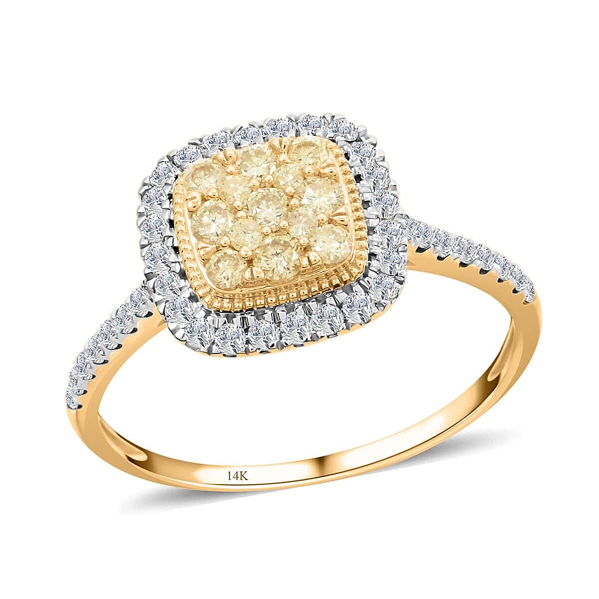 14K Yellow Gold Natural Yellow and White Diamond Ring (Size 12.0) 1.00 ctw