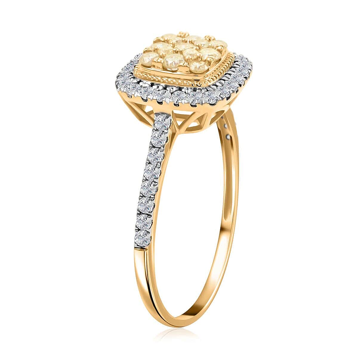 14K Yellow Gold Natural Yellow and White Diamond Ring (Size 12.0) 1.00 ctw