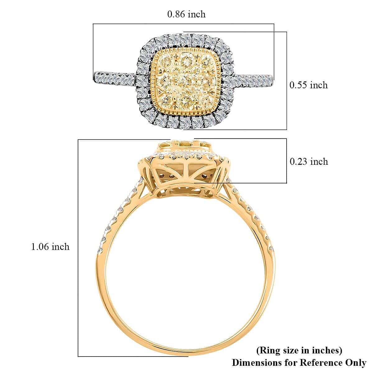 14K Yellow Gold Natural Yellow and White Diamond Ring (Size 12.0) 1.00 ctw