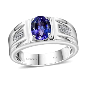 Luxoro 14K White Gold AAA Tanzanite and G-H I2 Diamond Men's Ring (Size 8.0) 7.15 Grams 1.90 ctw
