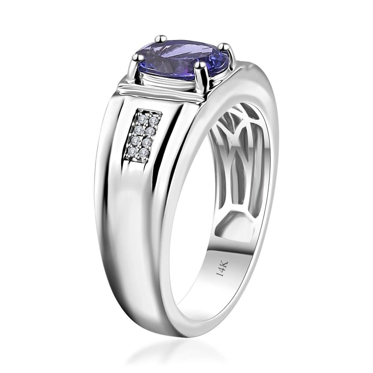 Luxoro 14K White Gold AAA Tanzanite and G-H I2 Diamond Men's Ring (Size 10.5) 7.15 Grams 1.90 ctw image number 3