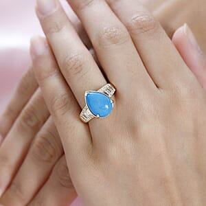 Luxoro 10K Yellow Gold Premium Sleeping Beauty Turquoise, I2 Natural Yellow and White Diamond Ring (Size 7.5) 5.25 Grams 4.75 ctw