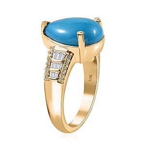 Luxoro 10K Yellow Gold Premium Sleeping Beauty Turquoise, I2 Natural Yellow and White Diamond Ring (Size 7.5) 5.25 Grams 4.75 ctw