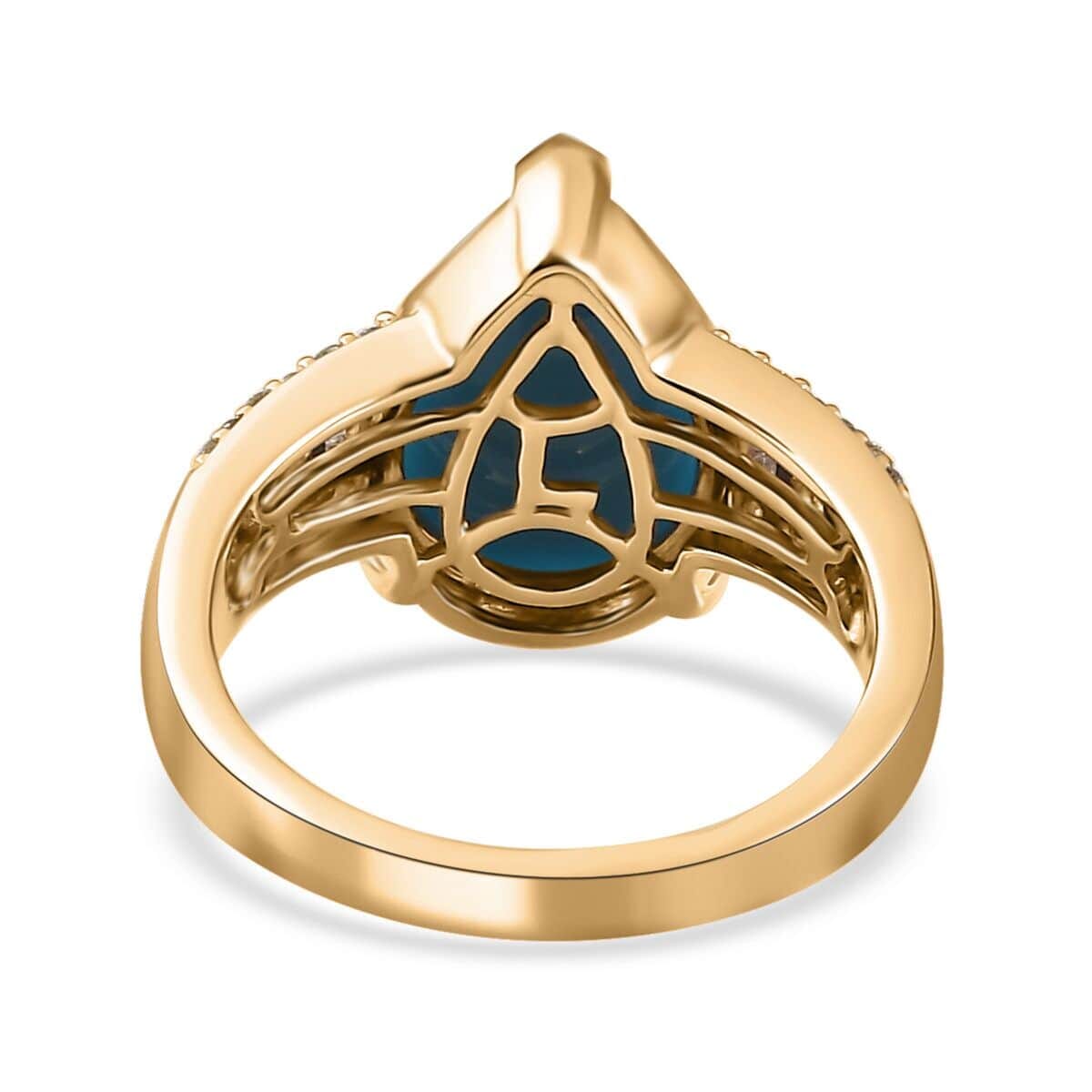 Luxoro 10K Yellow Gold Premium Sleeping Beauty Turquoise, I2 Natural Yellow and White Diamond Ring (Size 7.5) 5.25 Grams 4.75 ctw image number 4