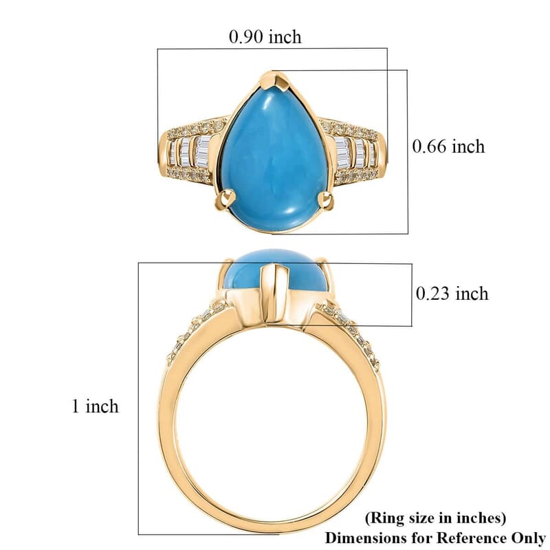 Luxoro 10K Yellow Gold Premium Sleeping Beauty Turquoise, I2 Natural Yellow and White Diamond Ring (Size 7.5) 5.25 Grams 4.75 ctw