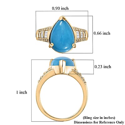Luxoro 10K Yellow Gold Premium Sleeping Beauty Turquoise, I2 Natural Yellow and White Diamond Ring (Size 11.0) 5.25 Grams 4.75 ctw