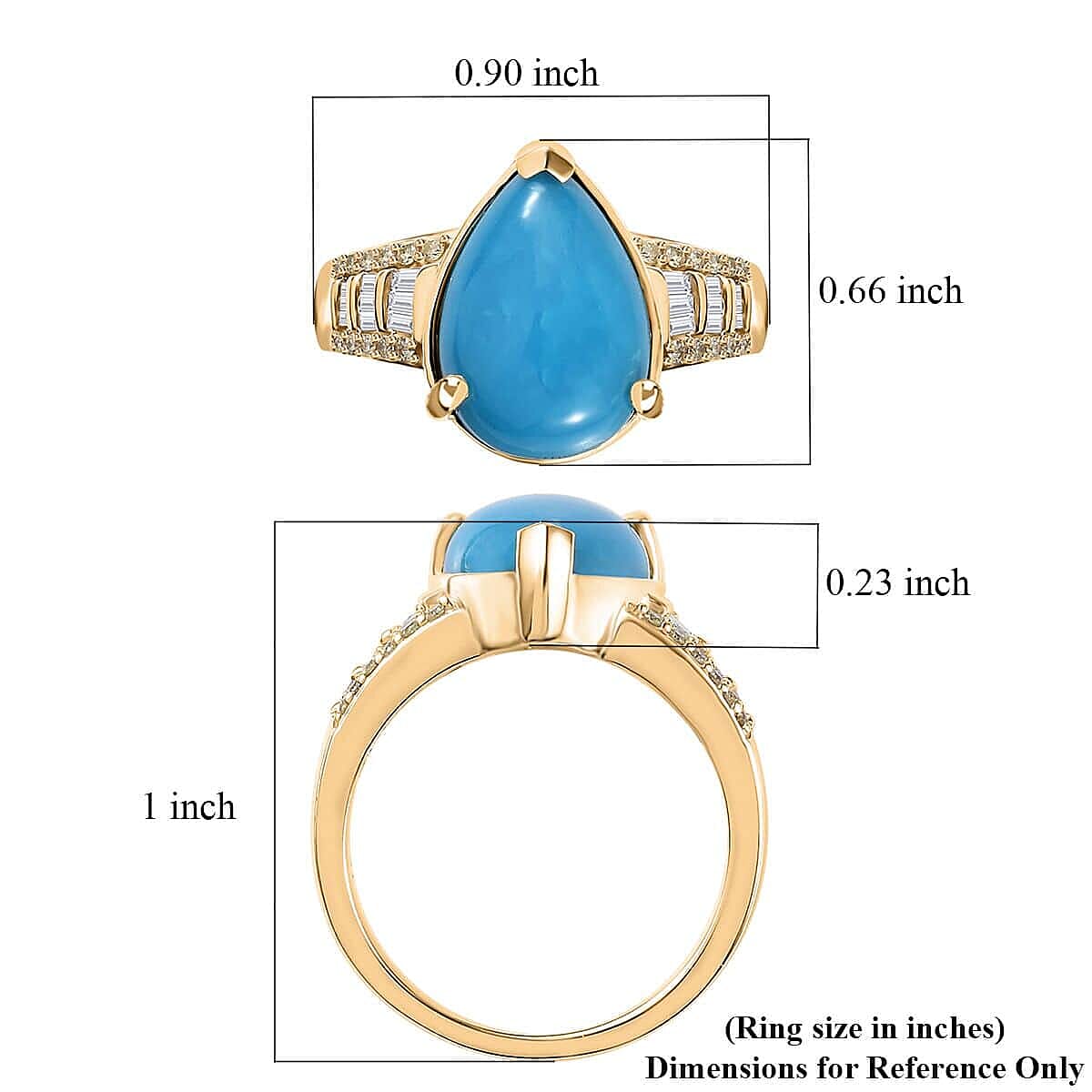 Luxoro 10K Yellow Gold Premium Sleeping Beauty Turquoise, I2 Natural Yellow and White Diamond Ring (Size 11.5) 5.25 Grams 4.75 ctw image number 5