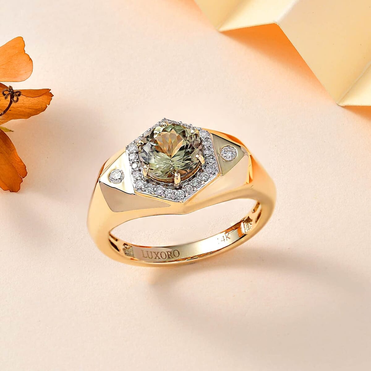 Luxoro 14K Yellow Gold AAA Turkizite and G-H I2 Diamond Men's Ring (Size 14.5) 7.10 Grams 2.50 ctw image number 1
