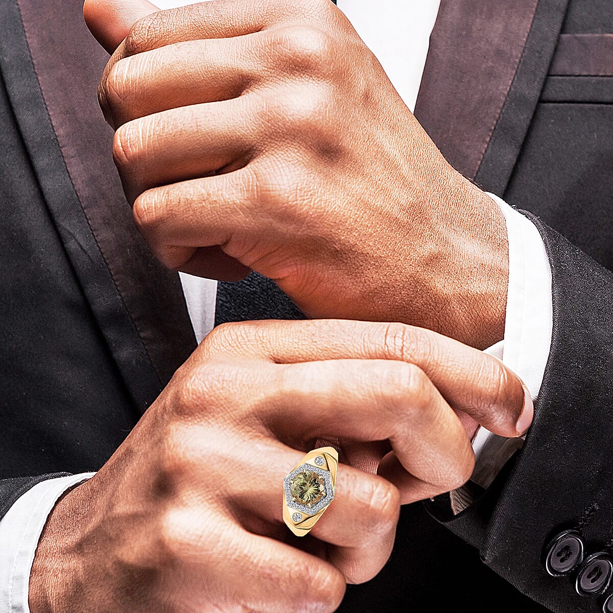Luxoro 14K Yellow Gold AAA Turkizite and G-H I2 Diamond Men's Ring (Size 15.5) 7.10 Grams 2.50 ctw