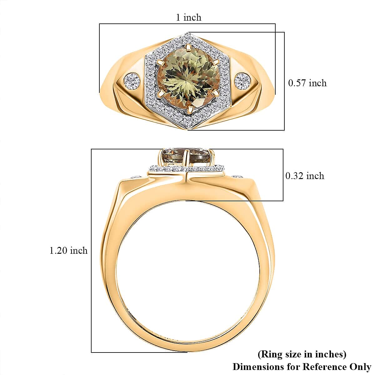 Luxoro 14K Yellow Gold AAA Turkizite and G-H I2 Diamond Men's Ring (Size 15.5) 7.10 Grams 2.50 ctw