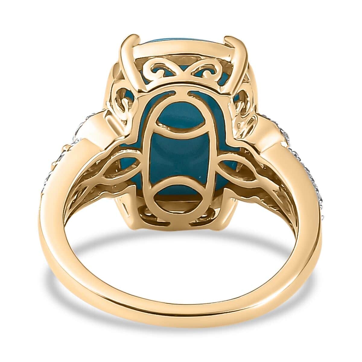 Luxoro 10K Yellow Gold Premium Sleeping Beauty Turquoise, G-H I2 Blue and White Diamond Ring (Size 7.5) 4.25 Grams 5.50 ctw image number 4