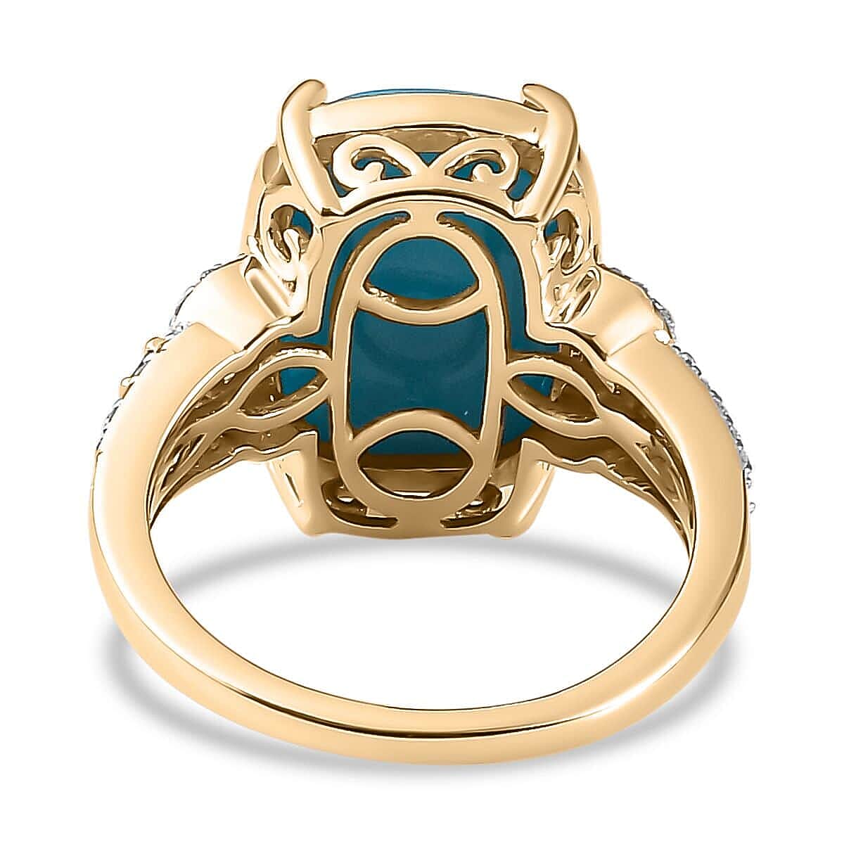 Luxoro 10K Yellow Gold Premium Sleeping Beauty Turquoise, G-H I2 Blue and White Diamond Ring (Size 11.0) 4.25 Grams 5.50 ctw image number 4