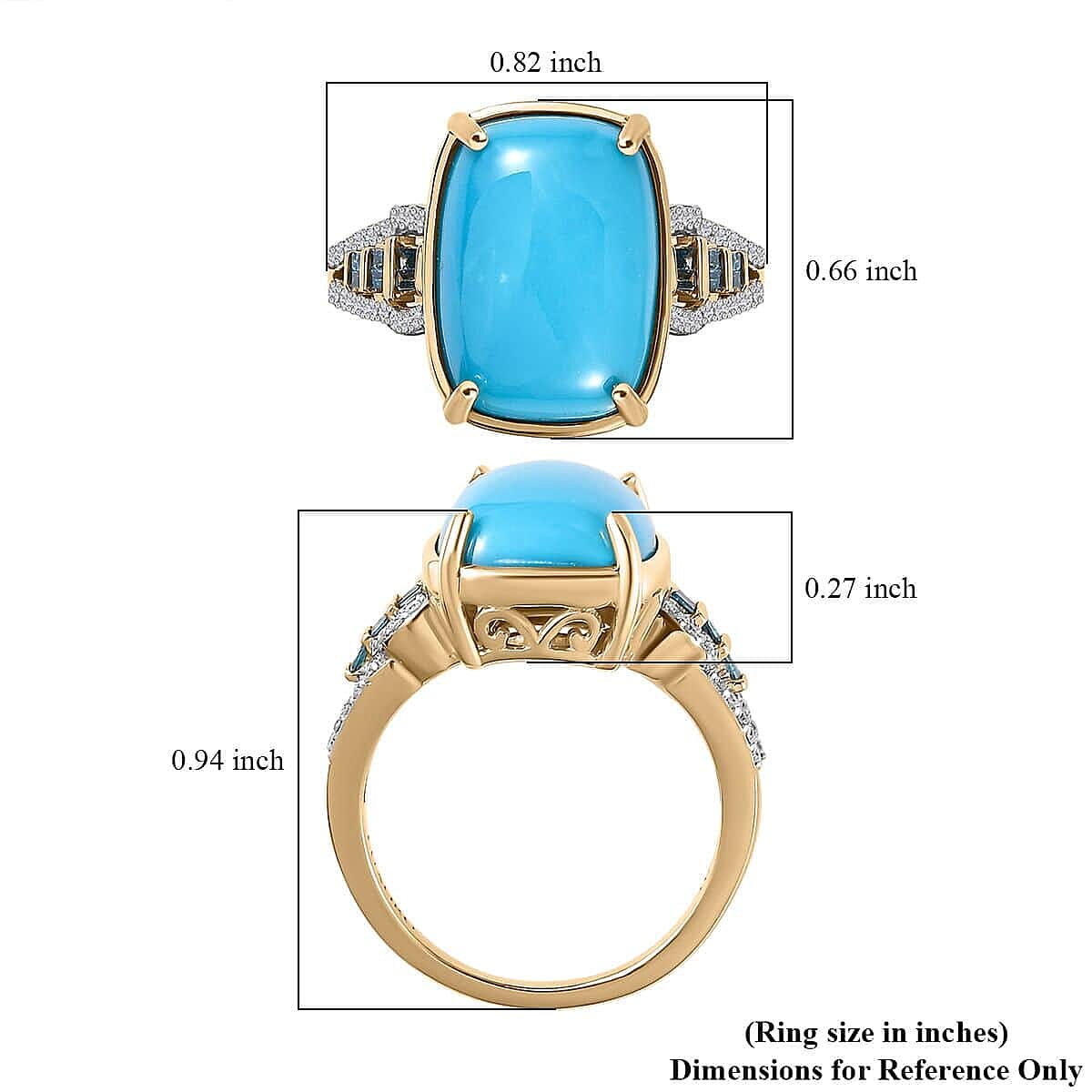 Luxoro 10K Yellow Gold Premium Sleeping Beauty Turquoise, G-H I2 Blue and White Diamond Ring (Size 11.0) 4.25 Grams 5.50 ctw image number 5