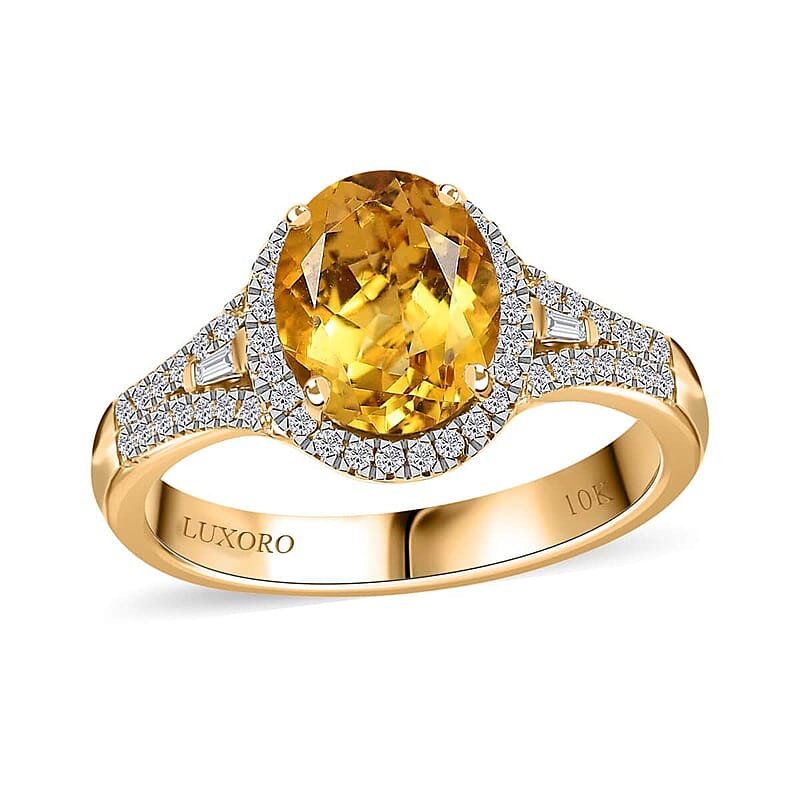 Luxoro 10K Yellow Gold AAA Brazilian Heliodor and G-H I2 Diamond Ring (Size 5.0) 4.50 Grams 2.60 ctw