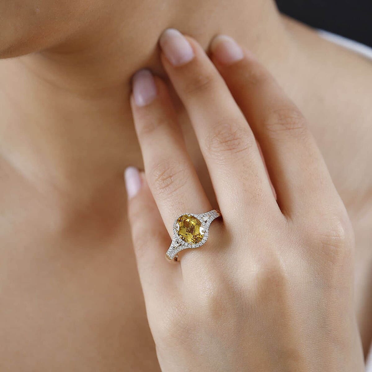 Luxoro 10K Yellow Gold AAA Brazilian Heliodor and G-H I2 Diamond Ring (Size 10.5) 4.50 Grams 2.60 ctw image number 2