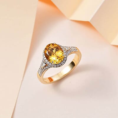 Luxoro 10K Yellow Gold AAA Brazilian Heliodor and G-H I2 Diamond Ring (Size 12.0) 4.50 Grams 2.60 ctw