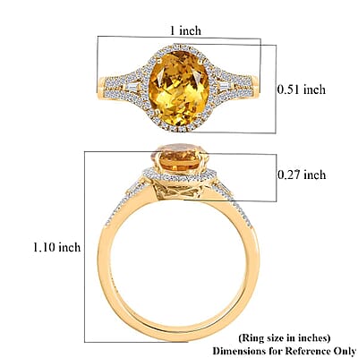 Luxoro 10K Yellow Gold AAA Brazilian Heliodor and G-H I2 Diamond Ring (Size 12.0) 4.50 Grams 2.60 ctw