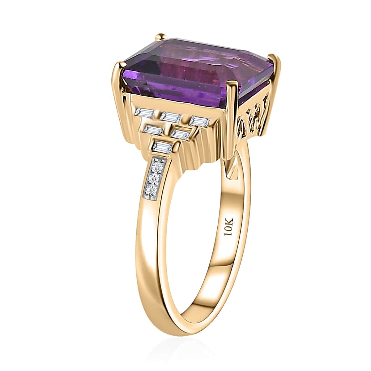 Luxoro 10K Yellow Gold Moroccan Amethyst and G-H I3 Diamond Ring (Size 8.5) 4.65 Grams 5.20 ctw image number 3