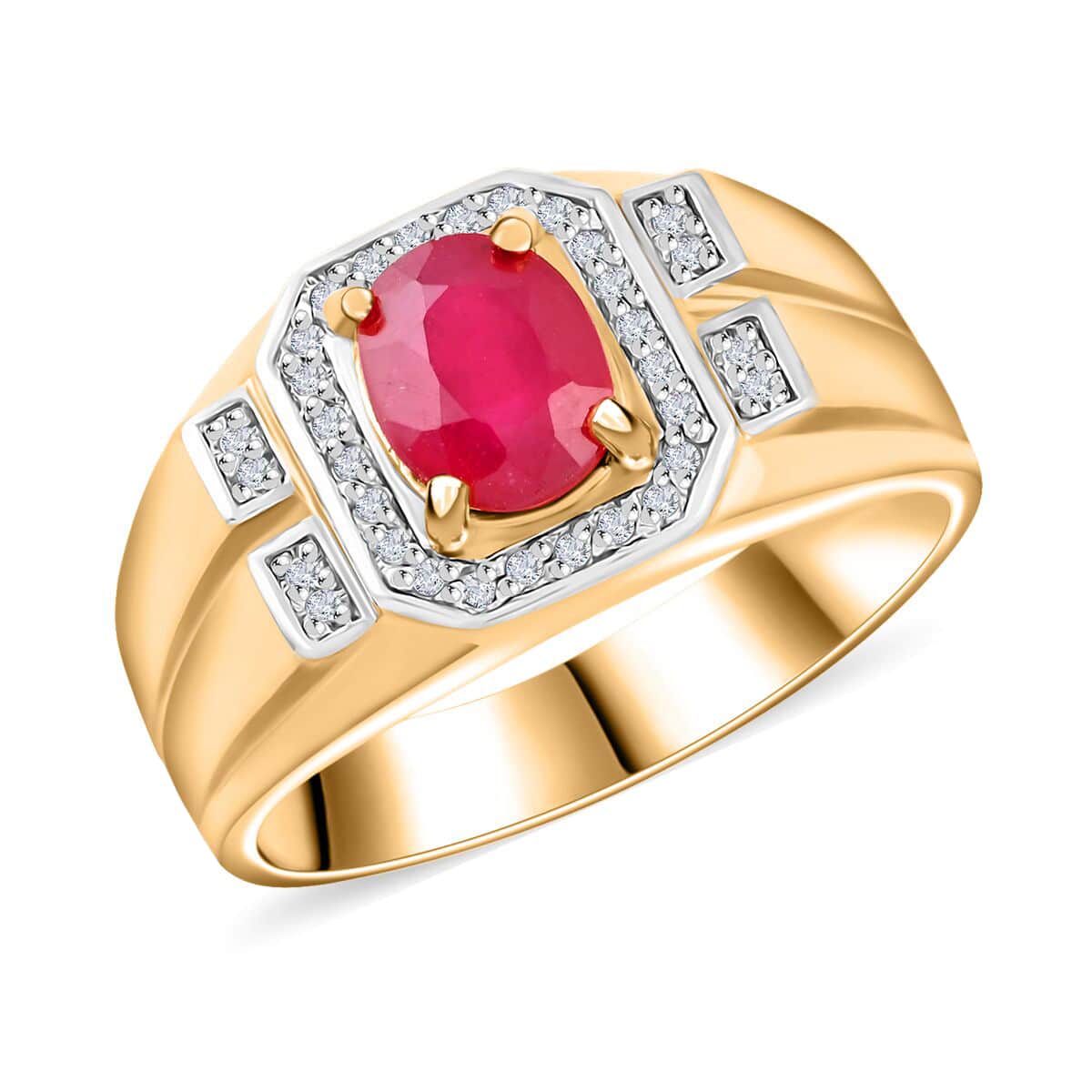 Benati Ruby and White Zircon Men's Ring in Vermeil Yellow Gold Over Sterling Silver (Size 10.0) 3.10 ctw image number 0