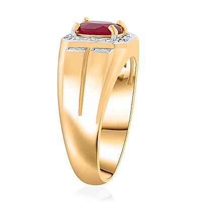 Benati Ruby and White Zircon Men's Ring in Vermeil Yellow Gold Over Sterling Silver (Size 10.0) 3.10 ctw