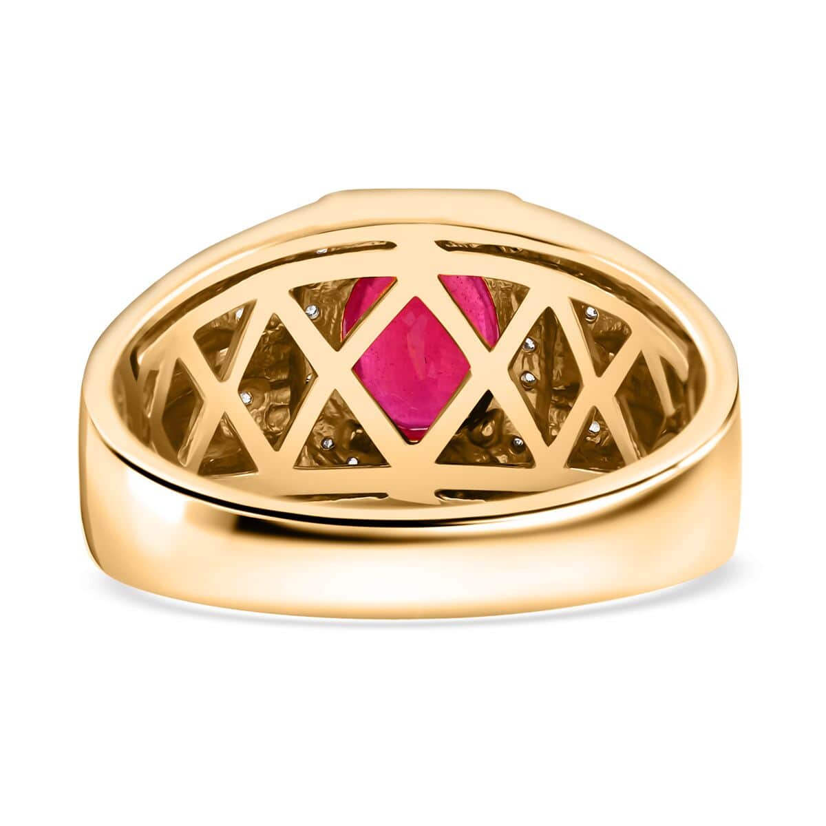 Benati Ruby and White Zircon Men's Ring in Vermeil Yellow Gold Over Sterling Silver (Size 10.0) 3.10 ctw image number 4