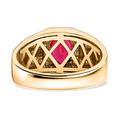 Benati Ruby and White Zircon Men's Ring in Vermeil Yellow Gold Over Sterling Silver (Size 10.0) 3.10 ctw