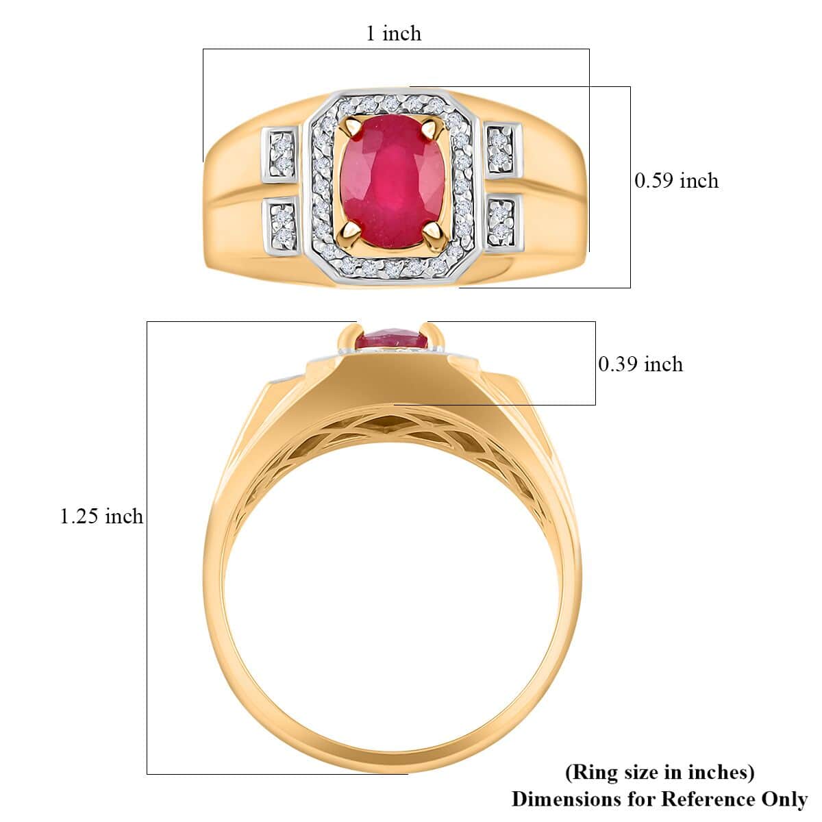 Benati Ruby and White Zircon Men's Ring in Vermeil Yellow Gold Over Sterling Silver (Size 10.0) 3.10 ctw image number 5